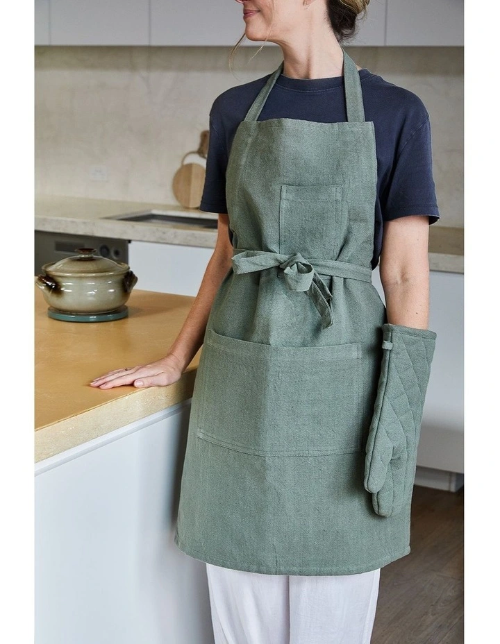 Jules Cotton Linen Apron 83x68x0.3cm Olive Green image 4