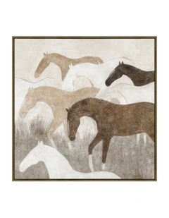 Wild Horses Framed Canvas in Brown & Beige Multi