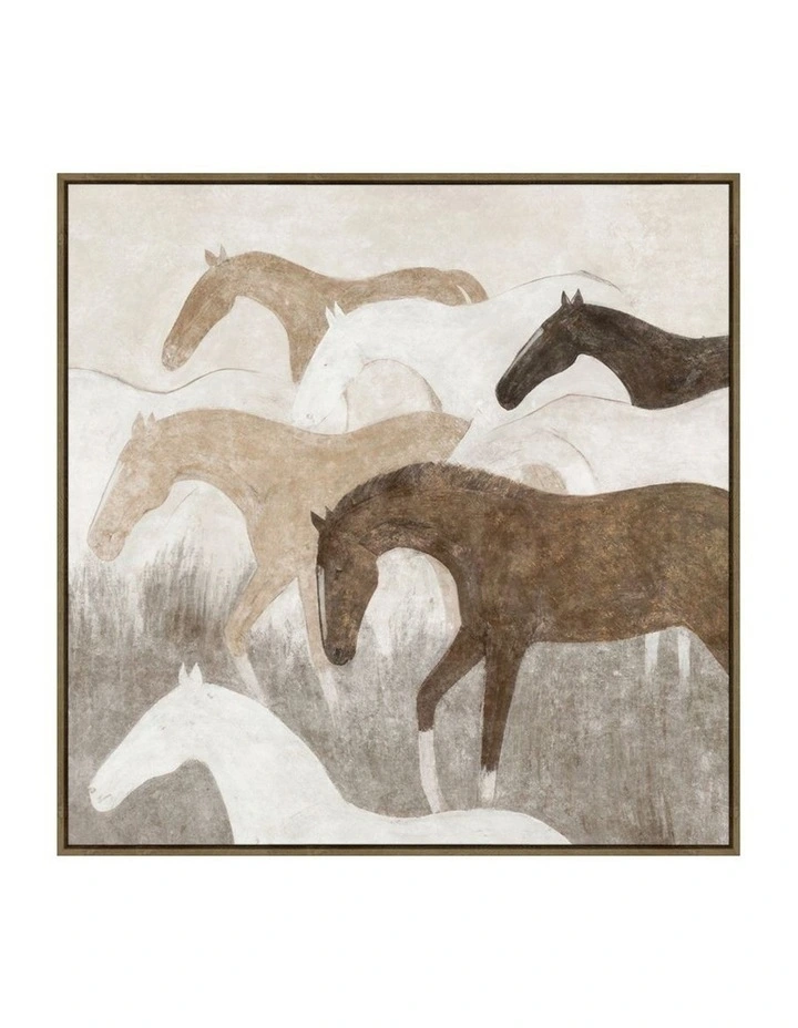 Wild Horses Framed Canvas in Brown & Beige Multi image 1