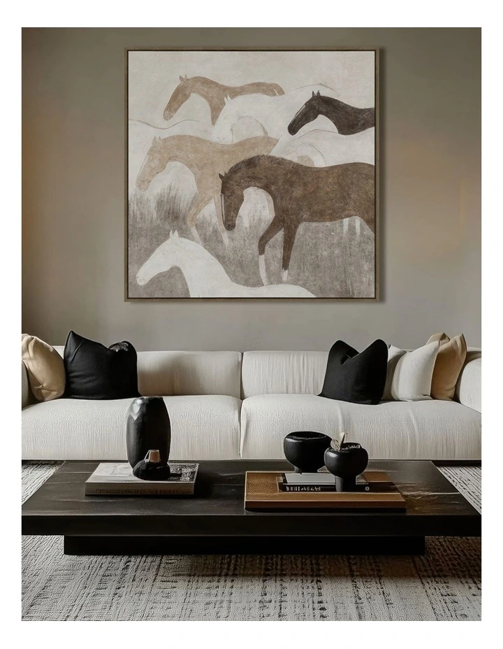 Wild Horses Framed Canvas in Brown & Beige Multi image 2