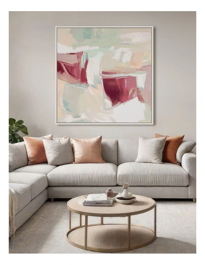 Rhubarb Dreams Framed Canvas in Burgundy & Green Multi image 2