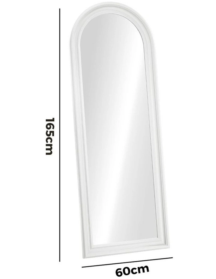 Oikiture Full Length Mirror Elegance Arch 165x60cm White Wood Floor Mirrors image 3