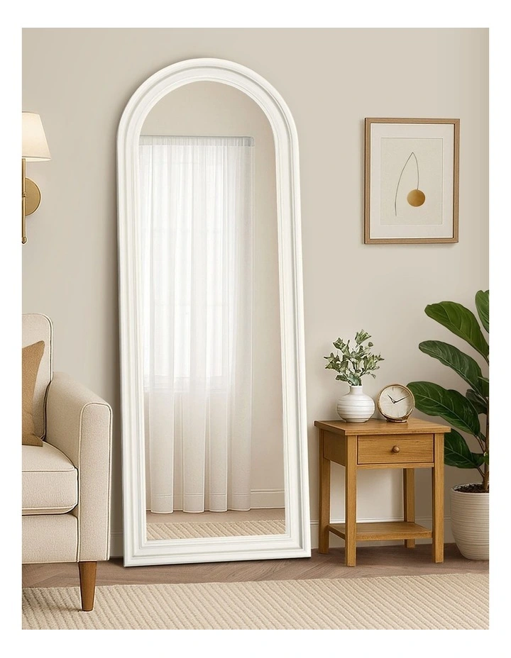 Oikiture Full Length Mirror Elegance Arch 165x60cm White Wood Floor Mirrors image 4