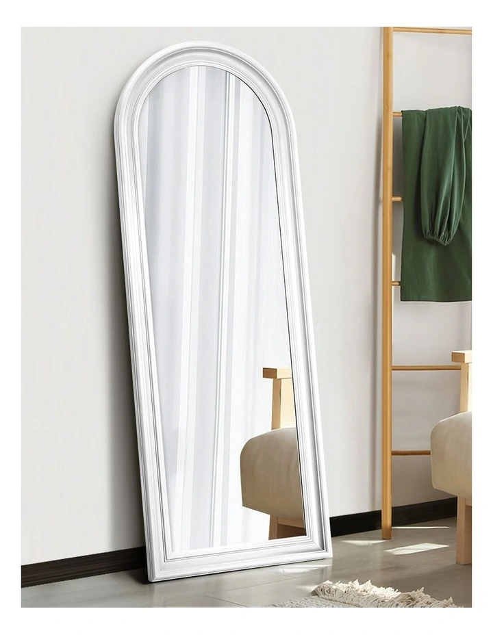 Oikiture Full Length Mirror Elegance Arch 165x60cm White Wood Floor Mirrors image 5