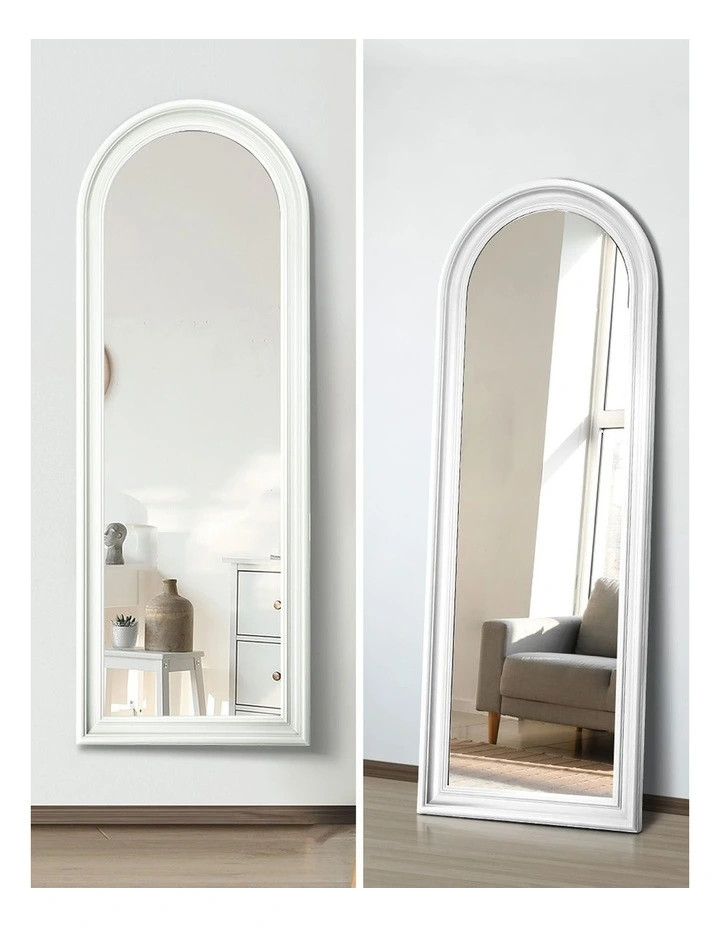 Oikiture Full Length Mirror Elegance Arch 165x60cm White Wood Floor Mirrors image 6