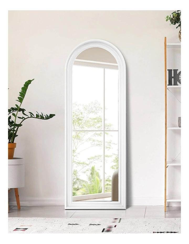 Oikiture Full Length Mirror Elegance Arch 165x60cm White Wood Floor Mirrors image 7