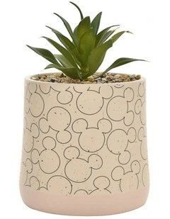 Mickey Ceramic Planter with Faux Plant in Beige