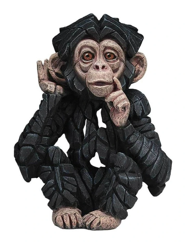 Stone Resin Baby Chimp Figure in Black image 1