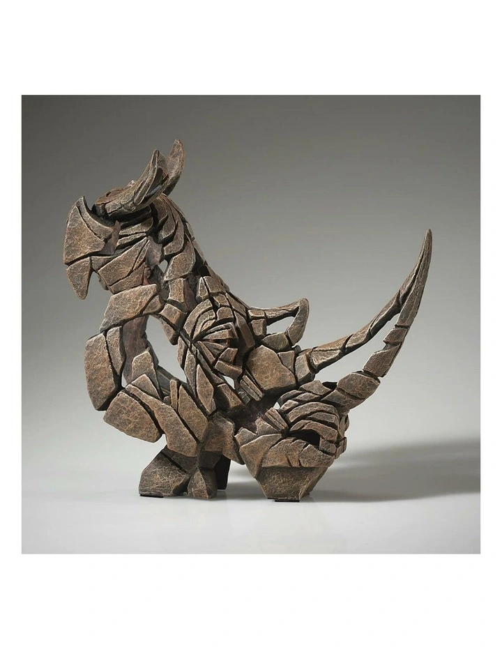 Edge Miniature Rhinoceros Bust Sculpture in Brown image 3