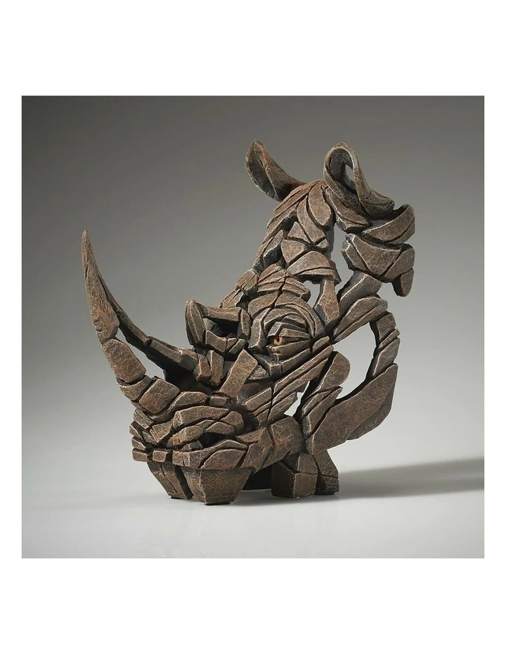 Edge Miniature Rhinoceros Bust Sculpture in Brown image 4