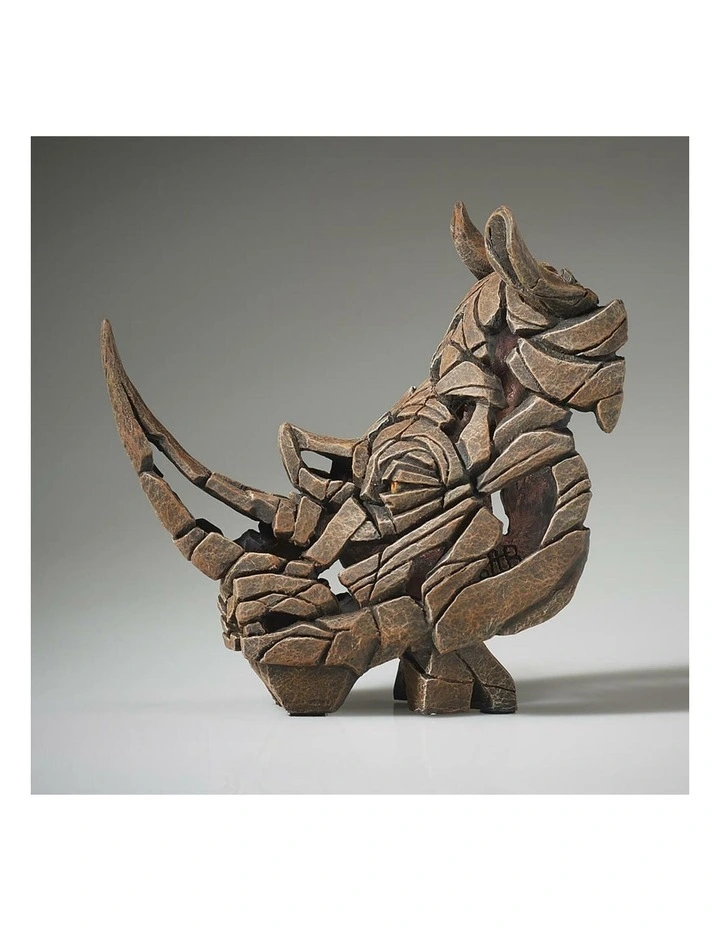 Edge Miniature Rhinoceros Bust Sculpture in Brown image 6