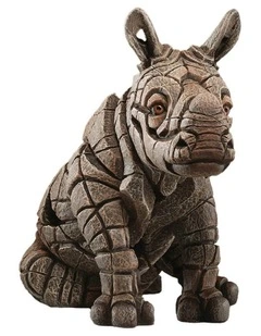 Garden And Home Decor Stone Resin Rhino Calf Figure Height 24cm in Brown