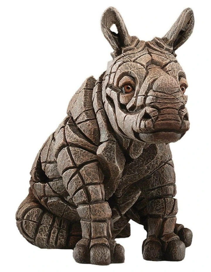 Garden And Home Decor Stone Resin Rhino Calf Figure Height 24cm in Brown image 1