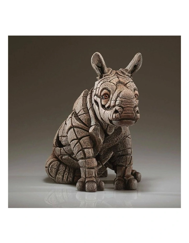 Garden And Home Decor Stone Resin Rhino Calf Figure Height 24cm in Brown image 2