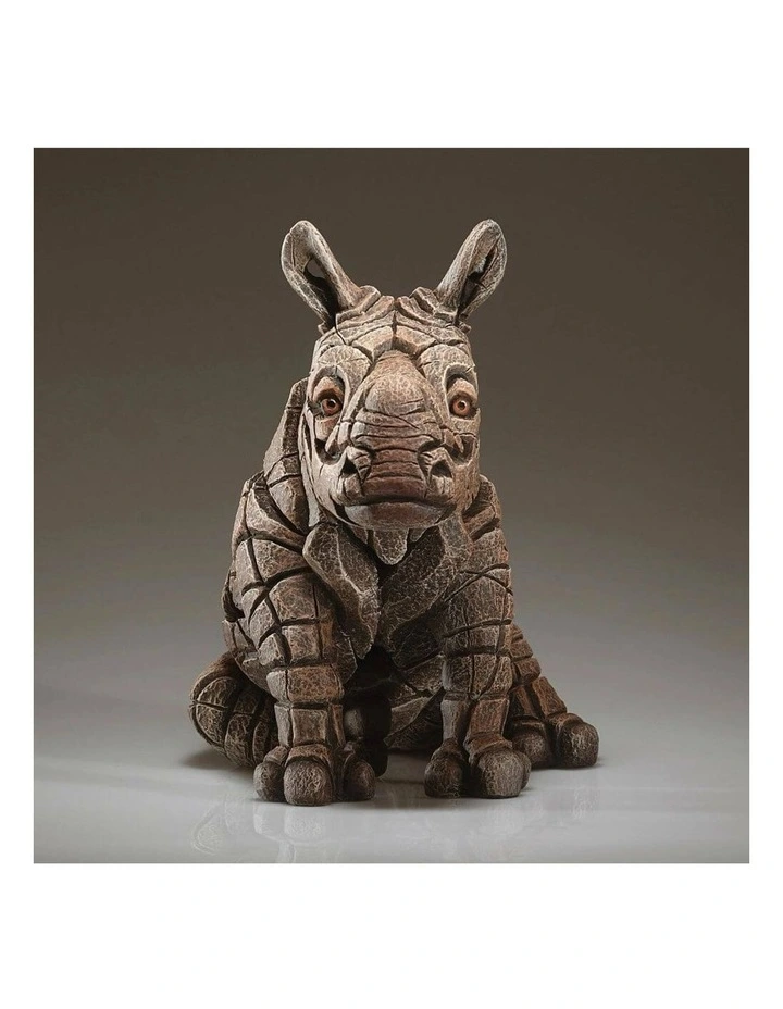 Garden And Home Decor Stone Resin Rhino Calf Figure Height 24cm in Brown image 3