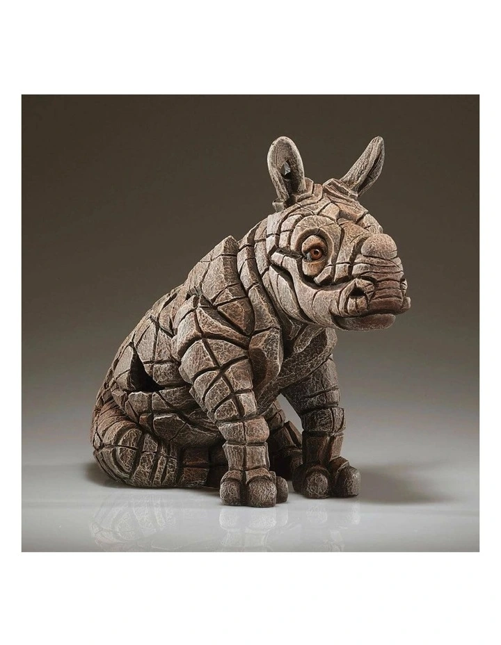 Garden And Home Decor Stone Resin Rhino Calf Figure Height 24cm in Brown image 5