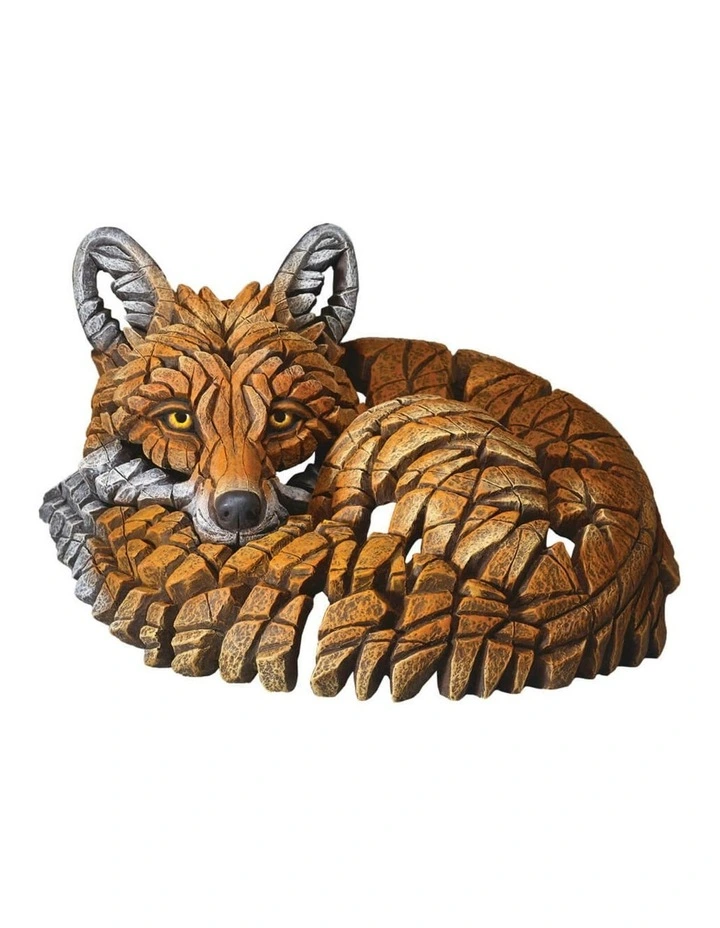 Garden And Home Decor Stone Resin Curled Up Fox Figure in Multi image 1