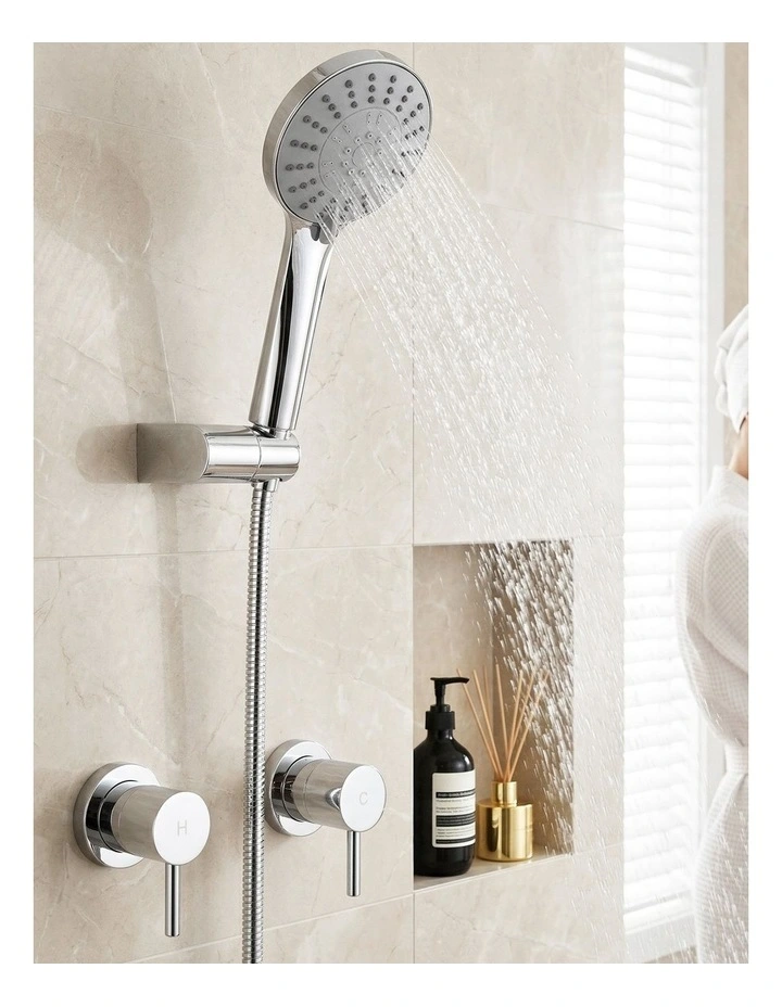 4.5 Handheld Shower Head Round with Wall Twin Swivel Bathroom Tap Silver image 3