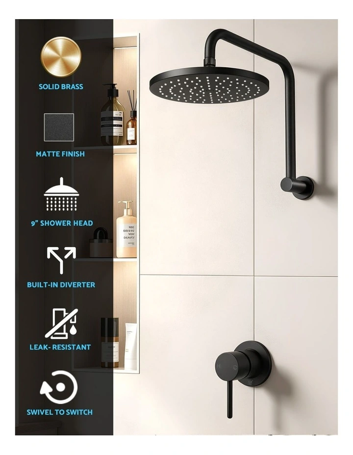 9'' Rain Overhead Swivel Shower Head with Wall Bathroom Mixer image 5