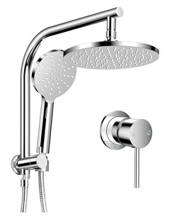 Handheld Round High Pressure Mixer Tap Chrome Rain Shower Head Set 9'' in Silver