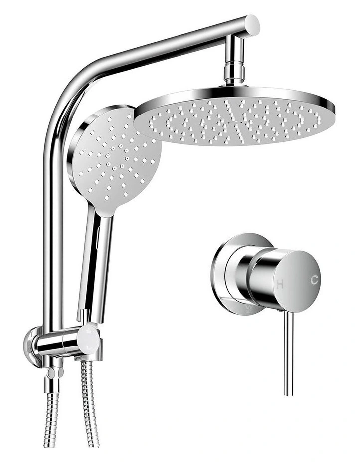 Handheld Round High Pressure Mixer Tap Chrome Rain Shower Head Set 9'' in Silver image 1