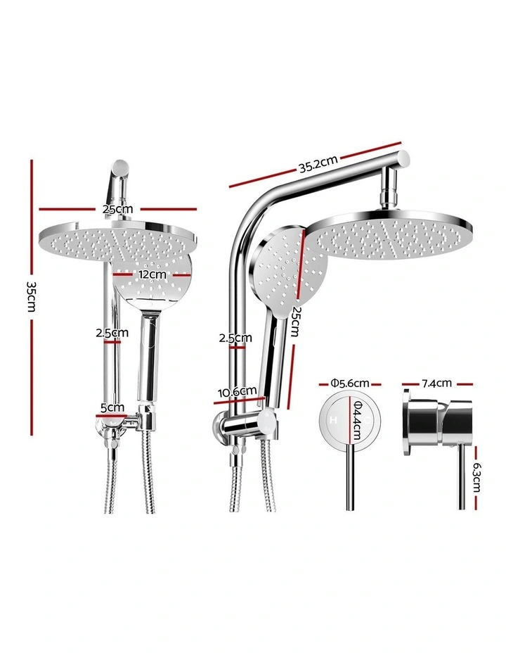 Handheld Round High Pressure Mixer Tap Chrome Rain Shower Head Set 9'' in Silver image 4