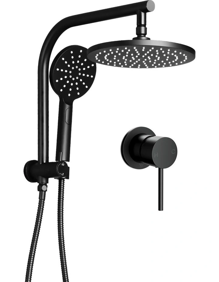Handheld Round High Pressure Mixer Tap Chrome Rain Shower Head Set 9'' in Black image 1