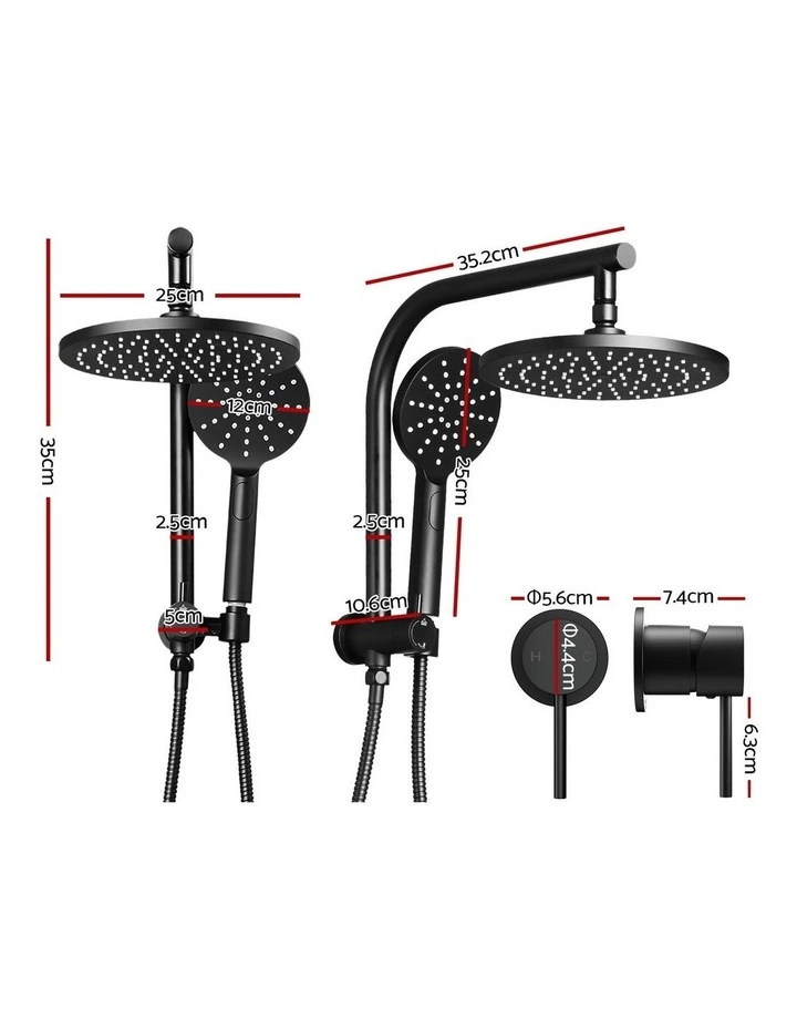 Handheld Round High Pressure Mixer Tap Chrome Rain Shower Head Set 9'' in Black image 4