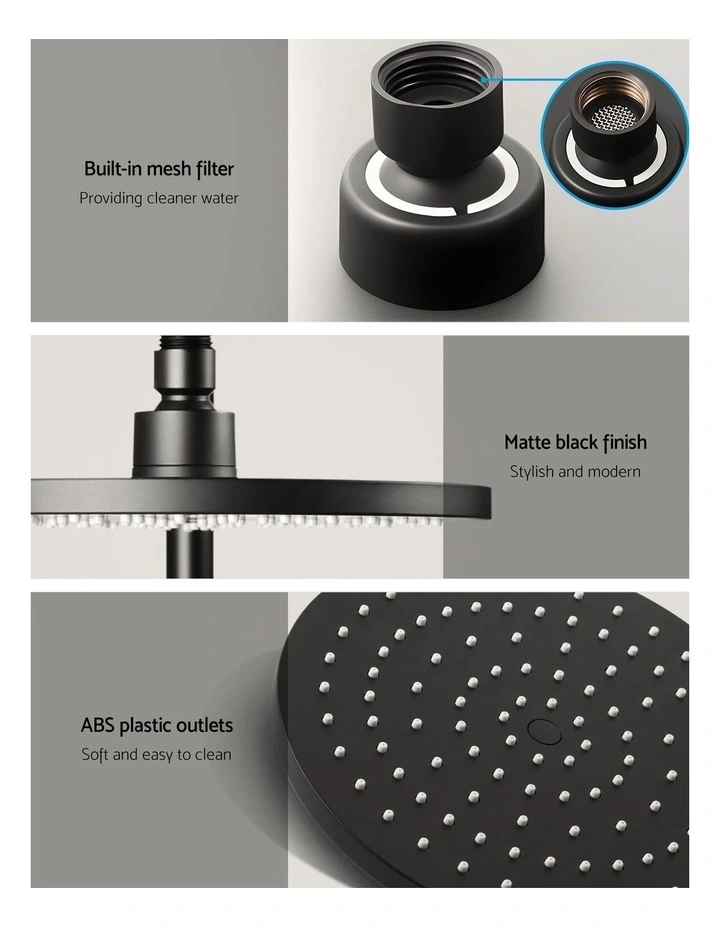 Handheld Round High Pressure Mixer Tap Chrome Rain Shower Head Set 9'' in Black image 6