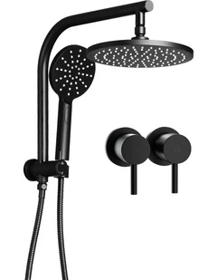 Handheld Round High Pressure Twins TapChrome Rain Shower Head Set 9'' in Black