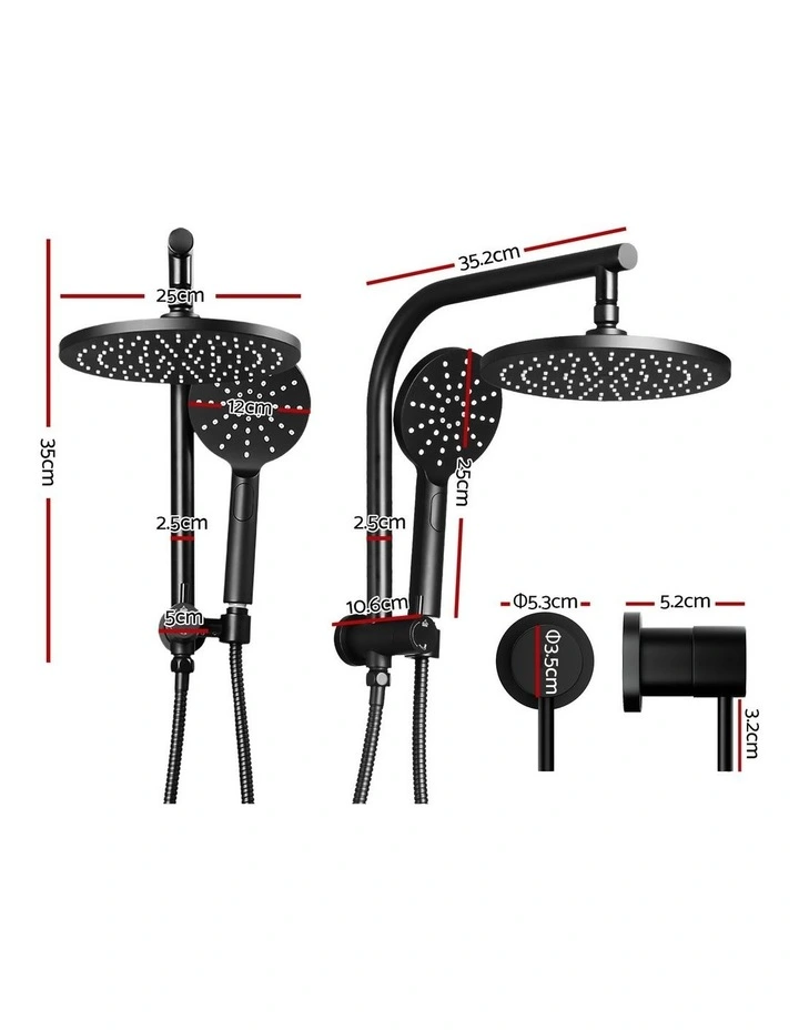 Handheld Round High Pressure Twins TapChrome Rain Shower Head Set 9'' in Black image 4