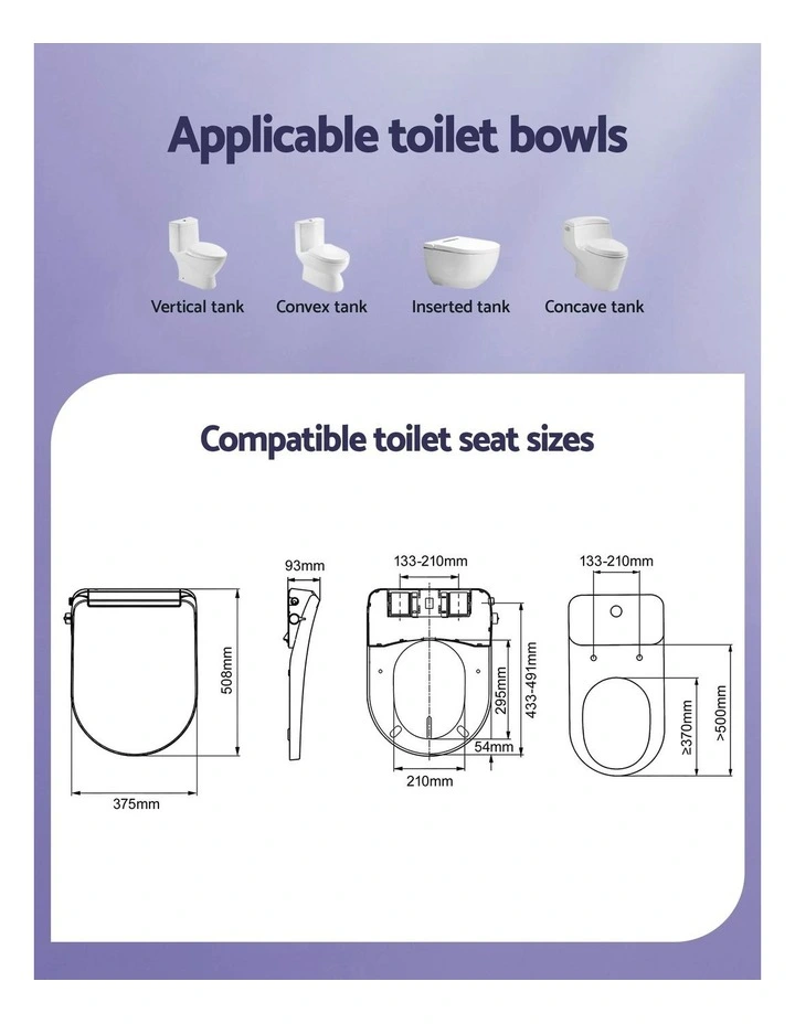 Washing Without Power Heated D-Shape Air Dryer Electric Bidet Toilet Seat in White image 4