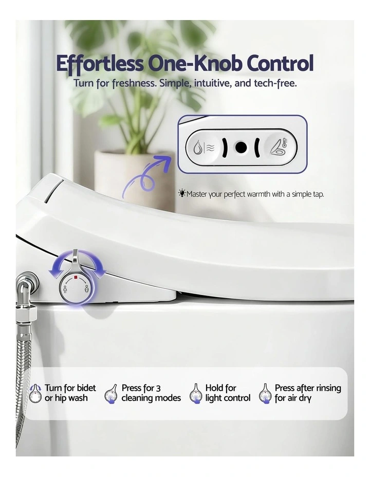 Washing Without Power Heated D-Shape Air Dryer Electric Bidet Toilet Seat in White image 5