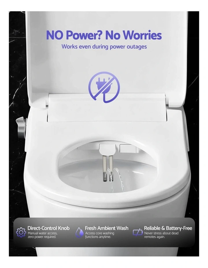 Washing Without Power Heated D-Shape Air Dryer Electric Bidet Toilet Seat in White image 6