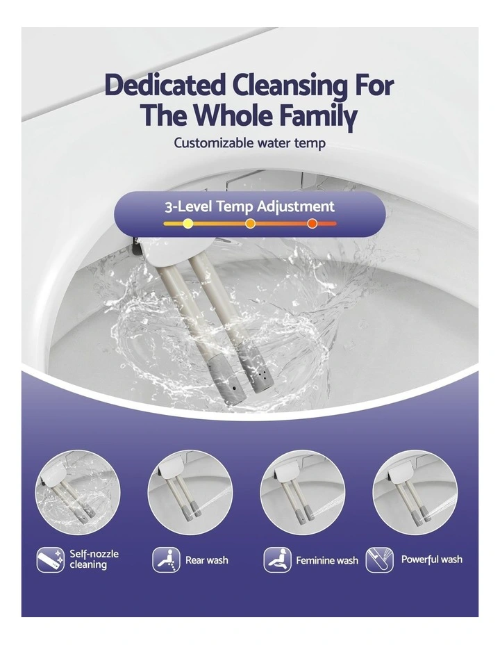 Washing Without Power Heated D-Shape Air Dryer Electric Bidet Toilet Seat in White image 7