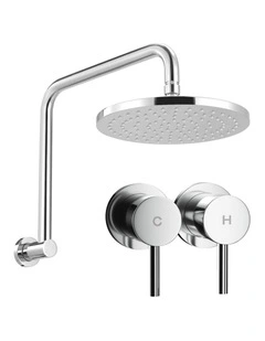 Cefito 9'' Rain Overhead Swivel Shower Head with Wall Twin Swivel Bathroom Tap Silver