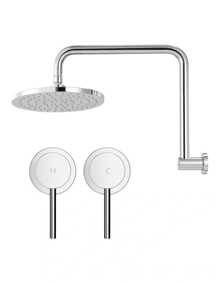 Cefito 9'' Rain Overhead Swivel Shower Head with Wall Twin Swivel Bathroom Tap Silver image 2