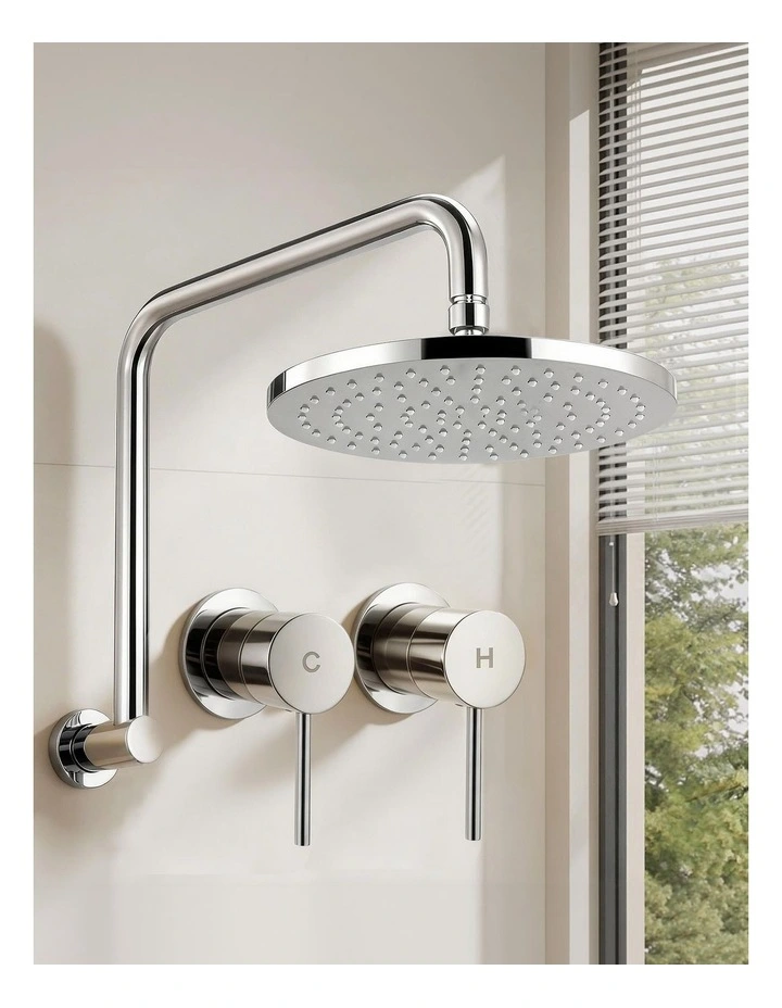 Cefito 9'' Rain Overhead Swivel Shower Head with Wall Twin Swivel Bathroom Tap Silver image 3