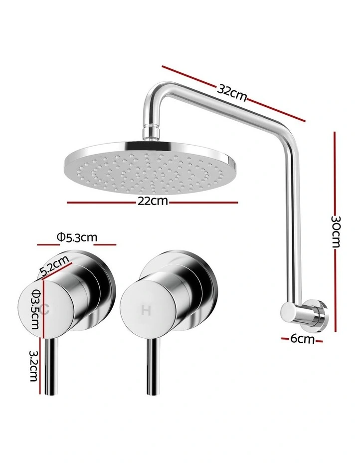 Cefito 9'' Rain Overhead Swivel Shower Head with Wall Twin Swivel Bathroom Tap Silver image 4