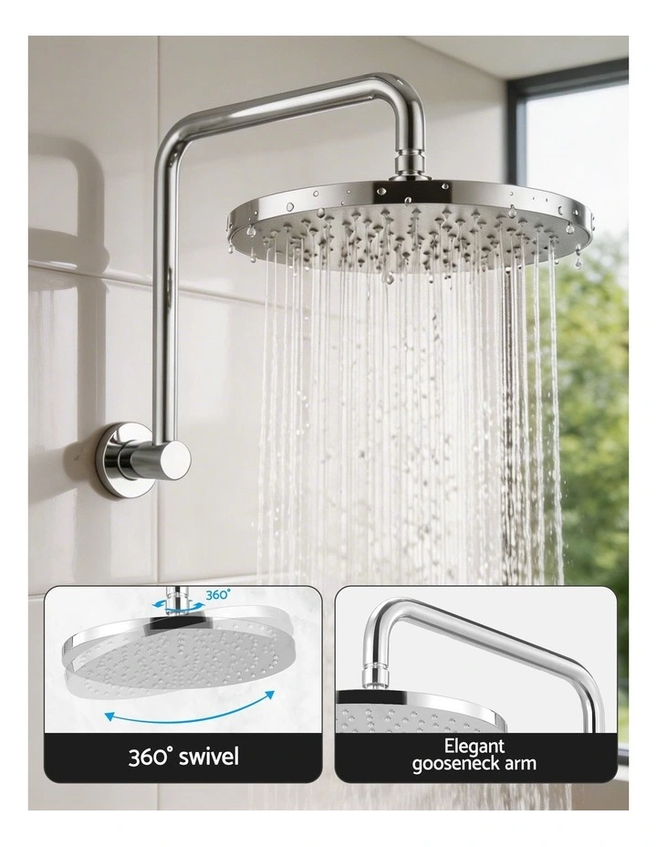 Cefito 9'' Rain Overhead Swivel Shower Head with Wall Twin Swivel Bathroom Tap Silver image 6
