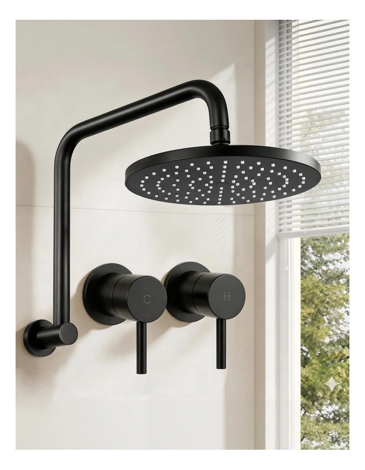Cefito 9'' Rain Overhead Swivel Shower Head with Wall Twin Swivel Bathroom Tap image 3