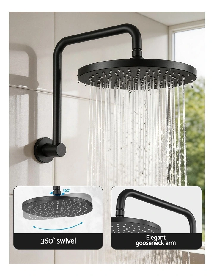 Cefito 9'' Rain Overhead Swivel Shower Head with Wall Twin Swivel Bathroom Tap image 6