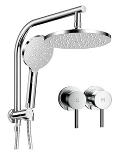 Handheld Round High Pressure Twins TapChrome Rain Shower Head Set 9'' in Silver