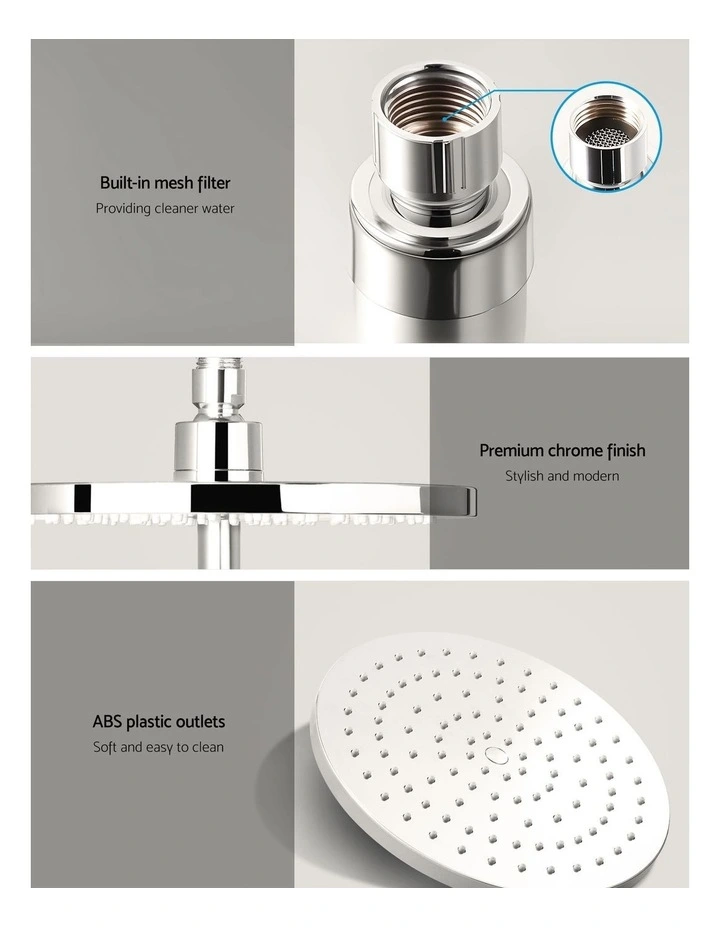Handheld Round High Pressure Twins TapChrome Rain Shower Head Set 9'' in Silver image 6