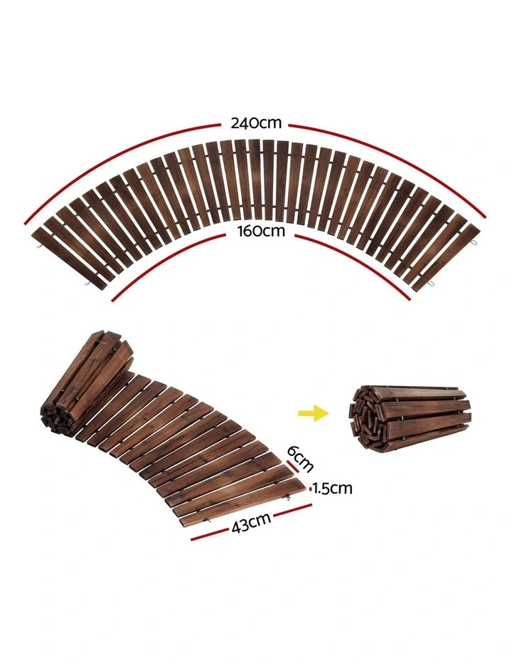Wooden Garden Pathway Roll-Out Curved Walkway Outdoor Backyard 8Ft in Charcoal Brown image 4
