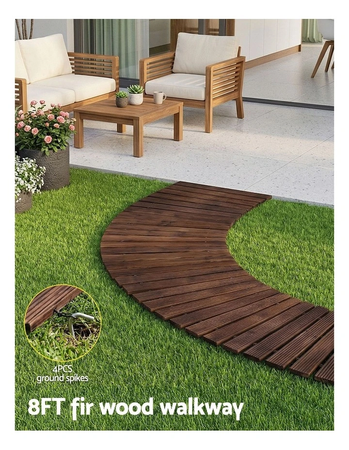 Wooden Garden Pathway Roll-Out Curved Walkway Outdoor Backyard 8Ft in Charcoal Brown image 5