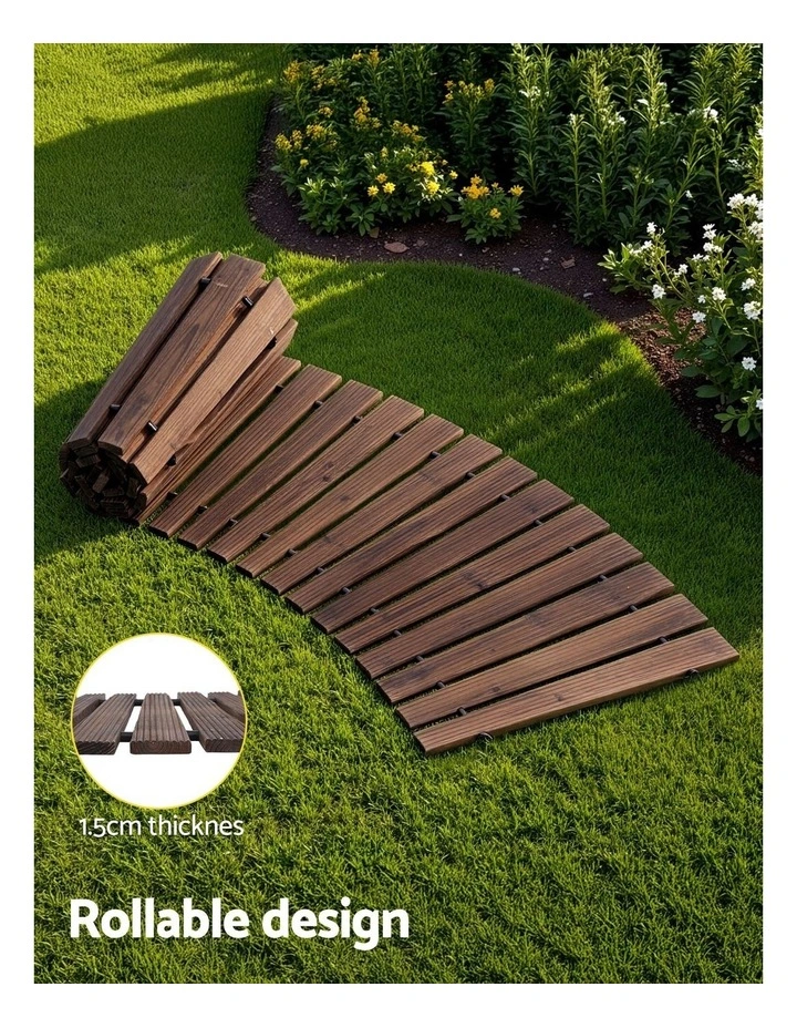 Wooden Garden Pathway Roll-Out Curved Walkway Outdoor Backyard 8Ft in Charcoal Brown image 6