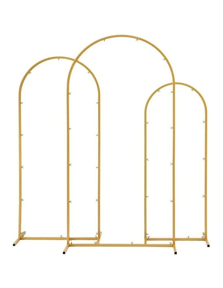 3-Piece Metal Wedding Arch Backdrop Stand Set Gold image 1