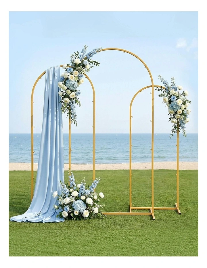 3-Piece Metal Wedding Arch Backdrop Stand Set Gold image 3