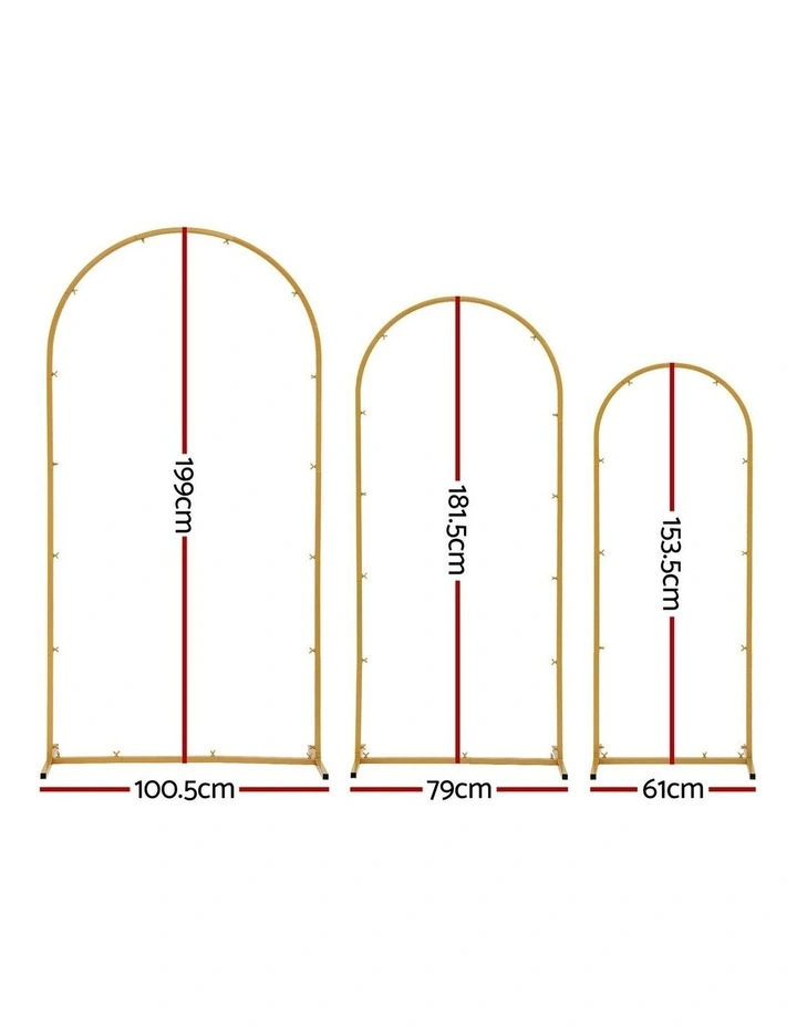 3-Piece Metal Wedding Arch Backdrop Stand Set Gold image 4